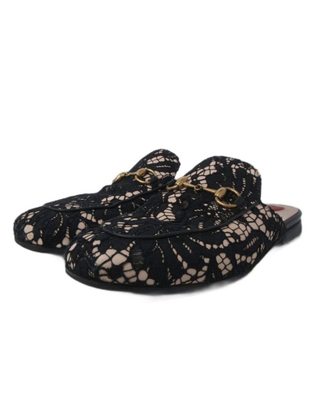 Gucci Prince Town Sandals Horsebit Lace Heart Black
